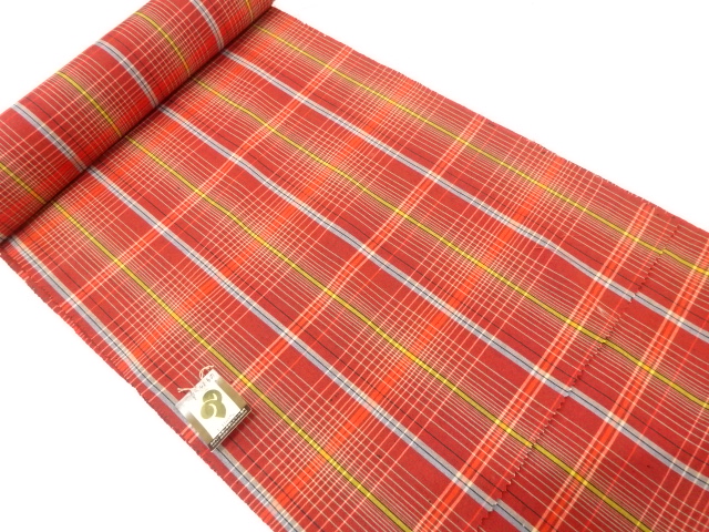 アンティーク　格子模様織り出し　着尺反物